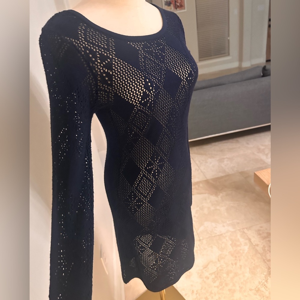 Duplicity Dark Blue Slip Dress Crochet See-Through, size M